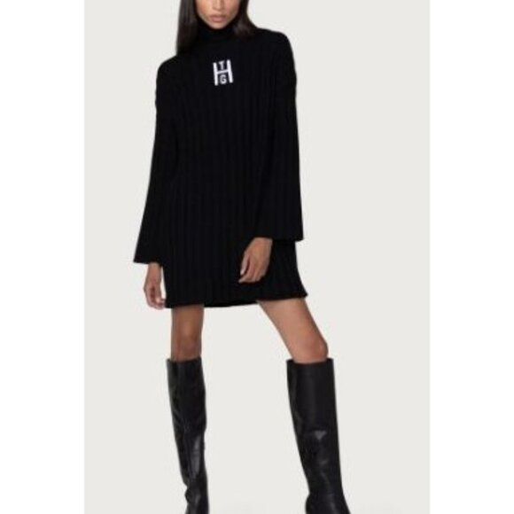 Woman's Honor The Gift Cable Knit Turtle Neck Sweater Dress Black Size Medium NW - Picture 2 of 11